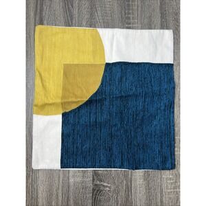 West Elm Crewel Overlapping Shapes Cotton Pillow Cover Blue Yellow Mustard 18x18